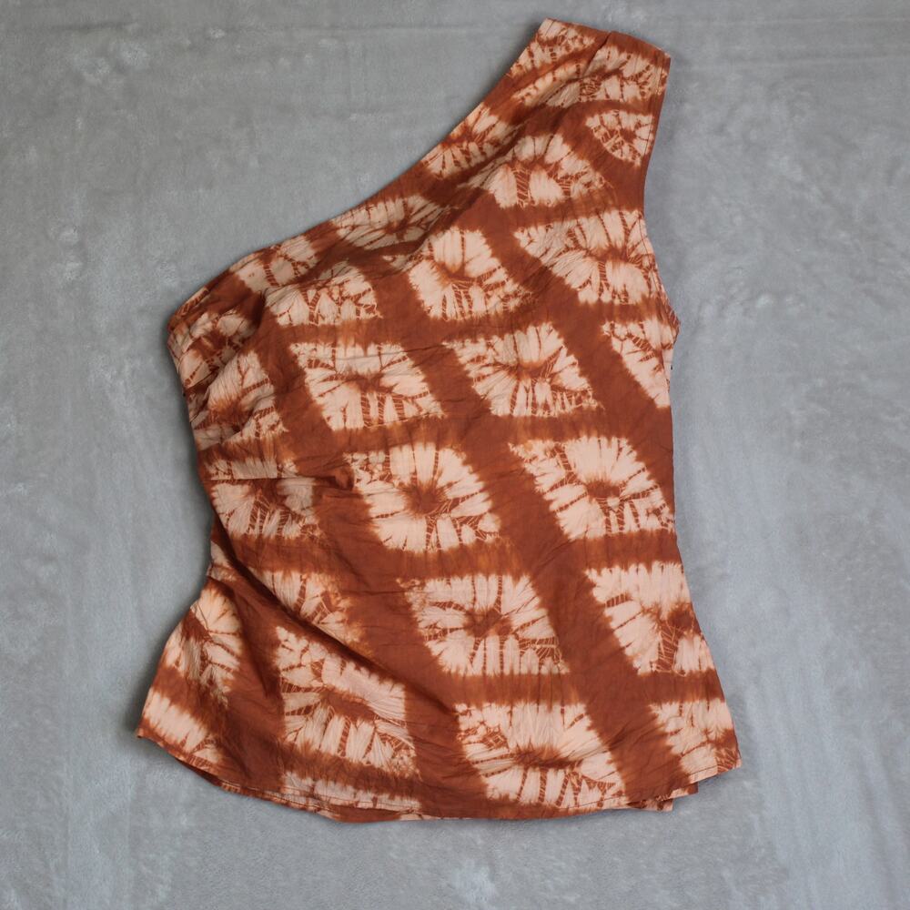 Ulla Johnson One Shoulder Top Womens Size 10 Orange Tie Dye Ruffle Cotton Boho - Picture 6 of 6
